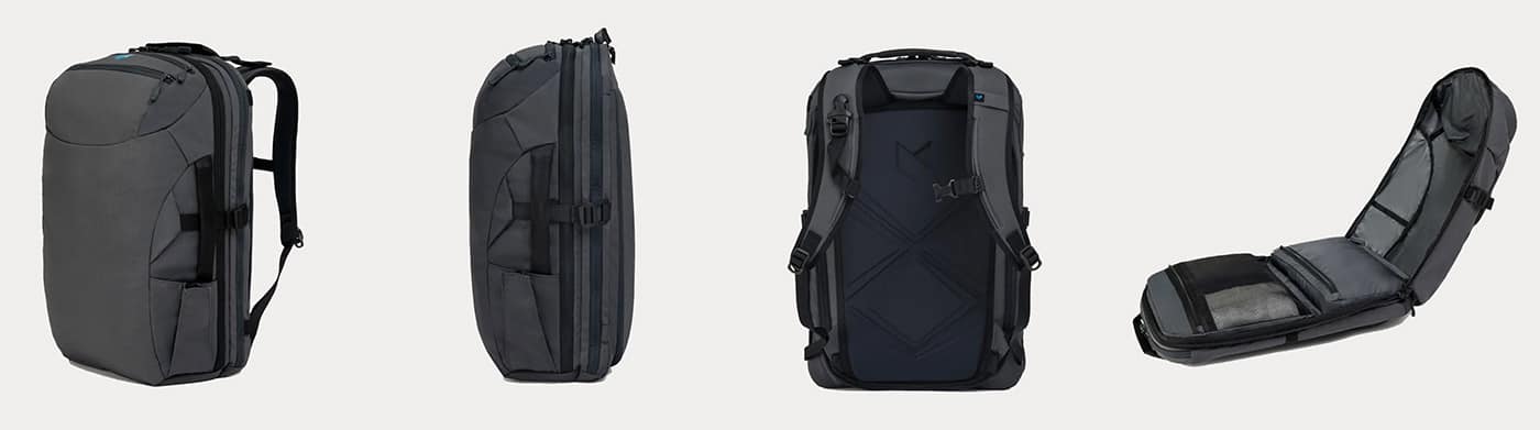 minaal backpack open and side views