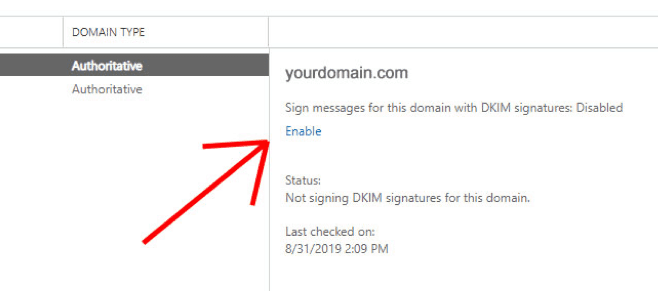 click DKIM with signatures office 365