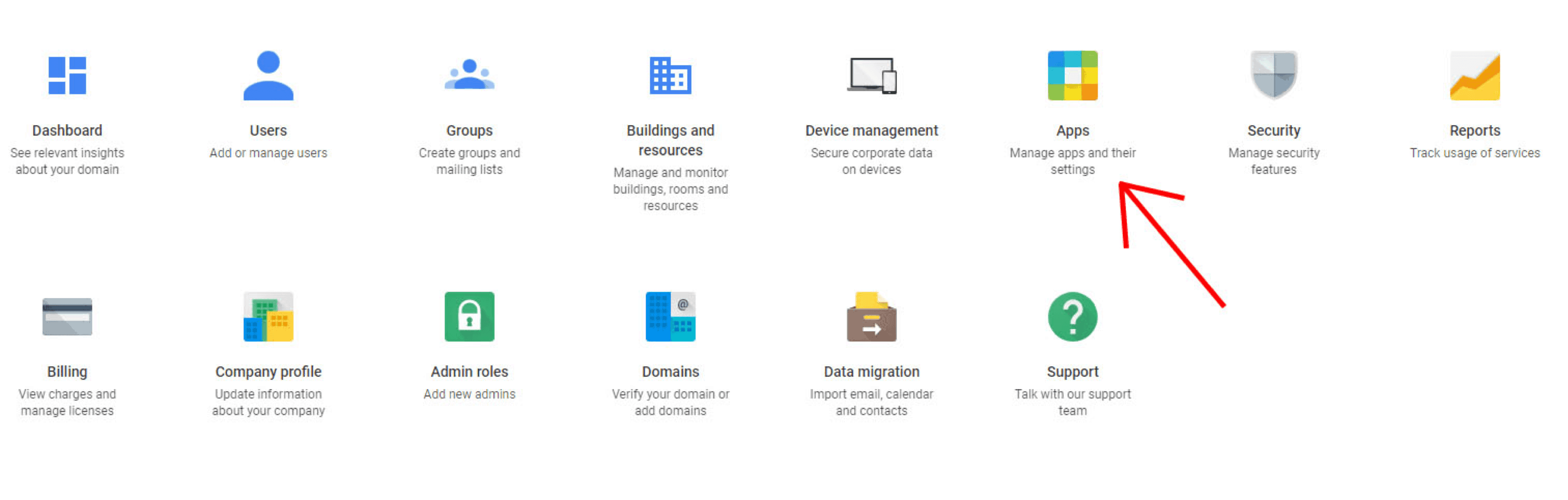 Google Admin console select apps