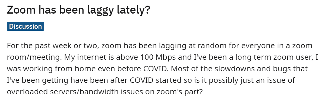 Reddit - Zoom has been laggy lately