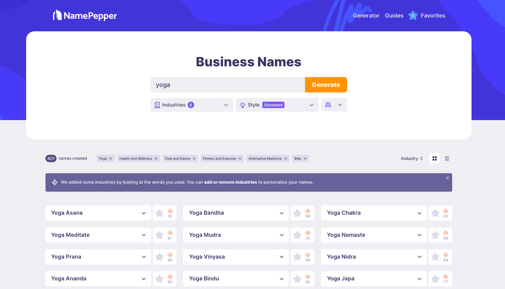 NamePepper business name generator