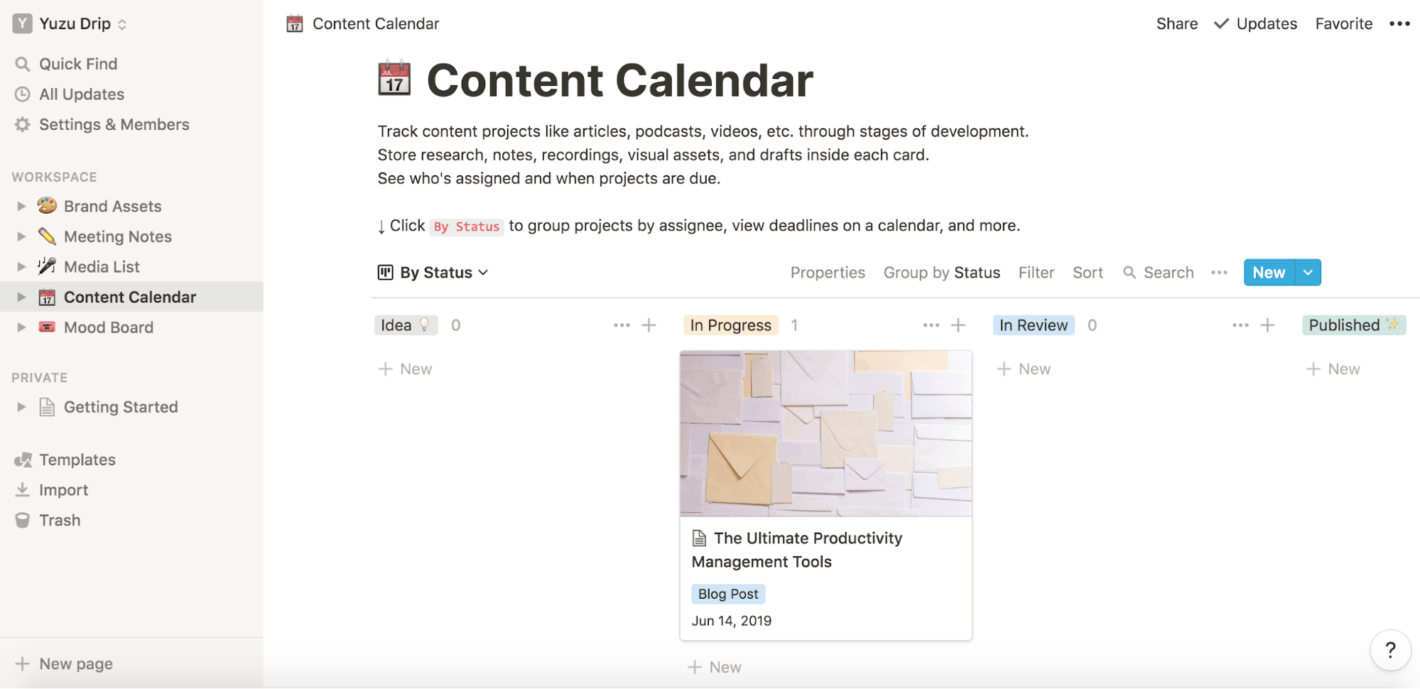 Time management tools - Notion content calender