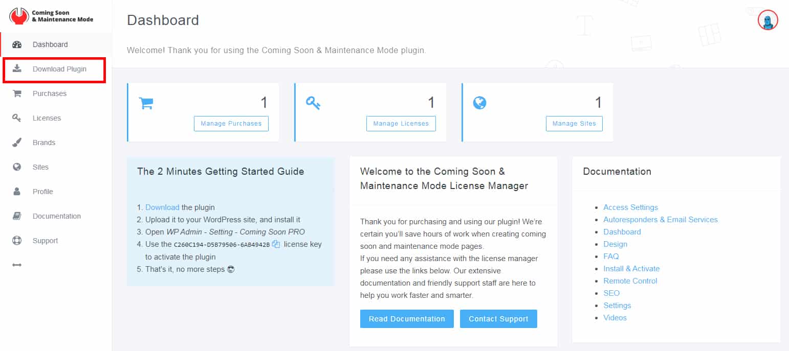 coming soon landing page dashboard