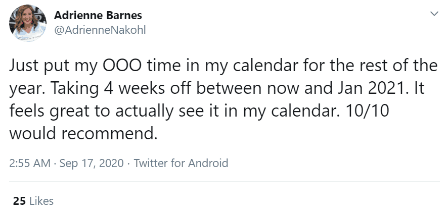 Adrienne Barnes's twitter post