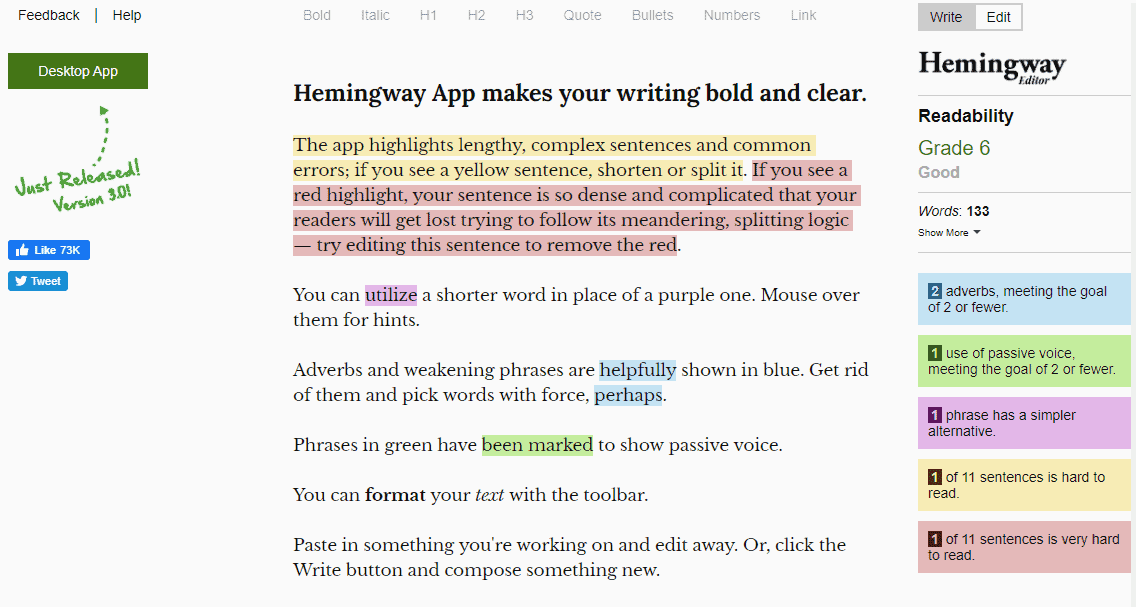 grammarly alternative - Hemingway Editor