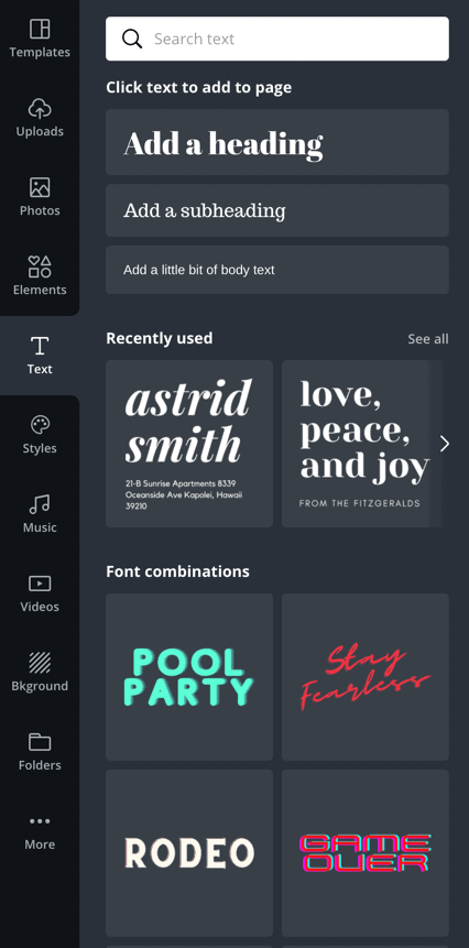 Canva add text feature