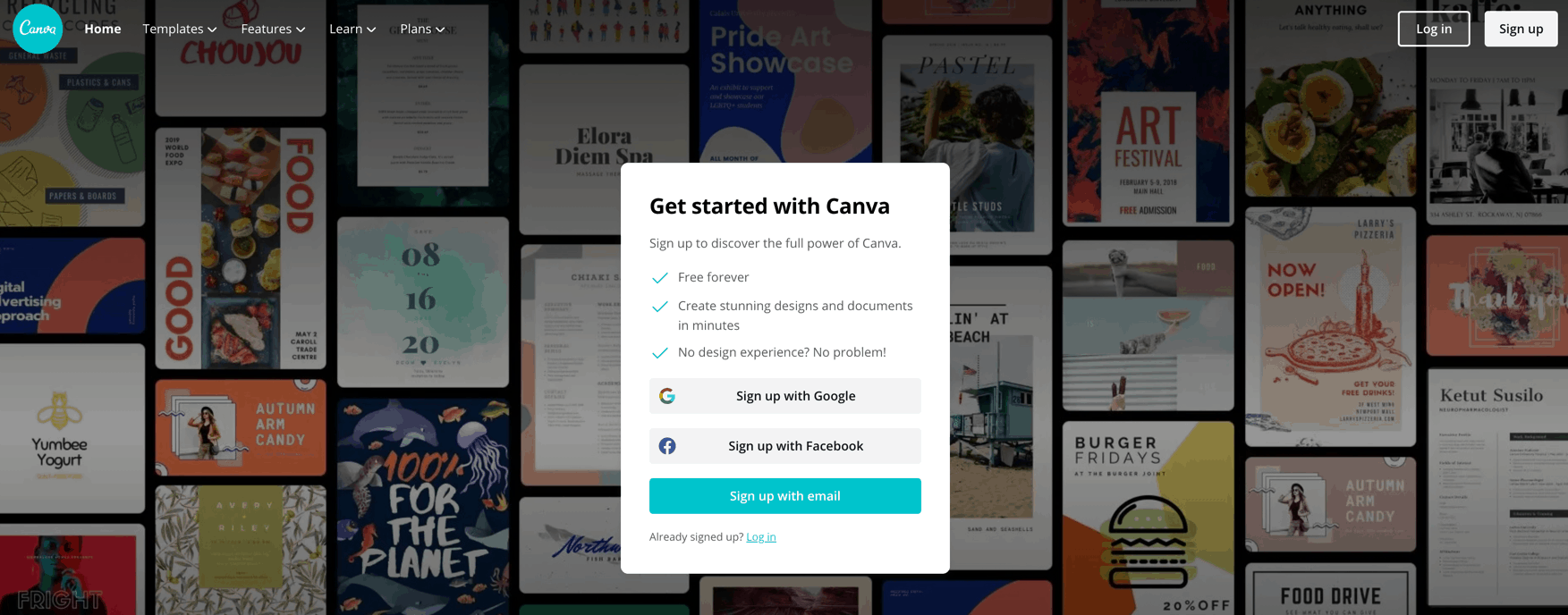 Canva signup page