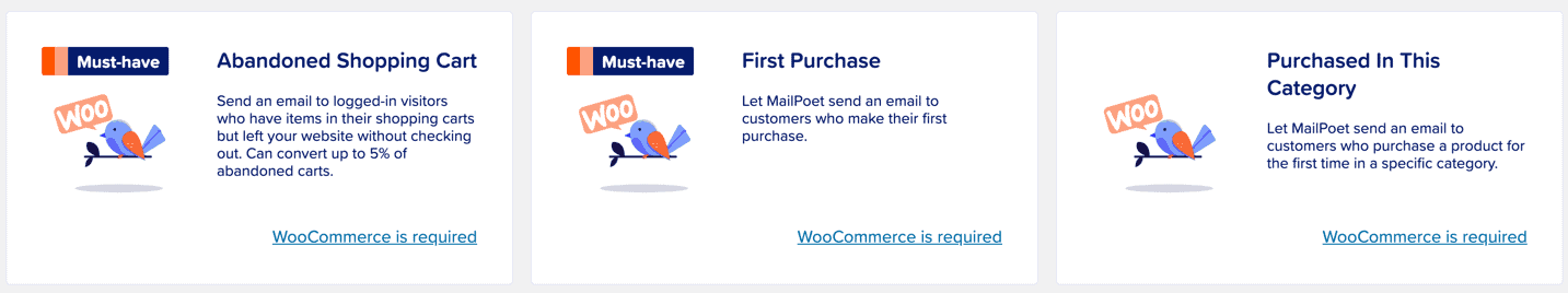 MailPoet - various type of emails