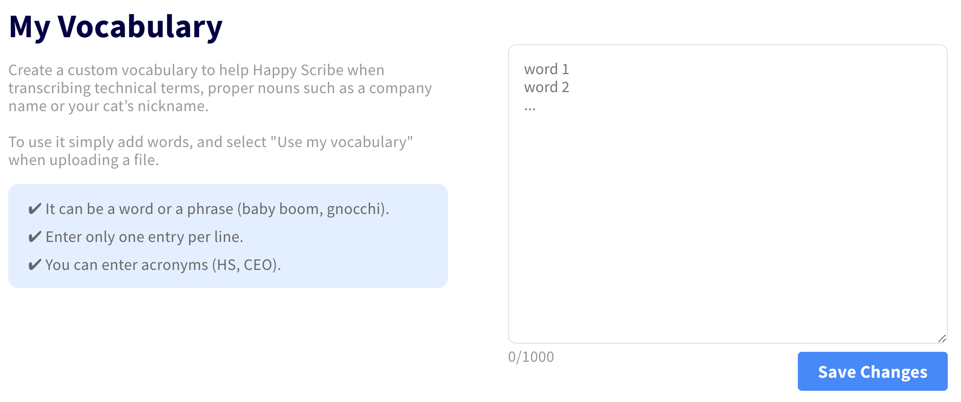 Happy Scribe -Personalized Vocabulary
