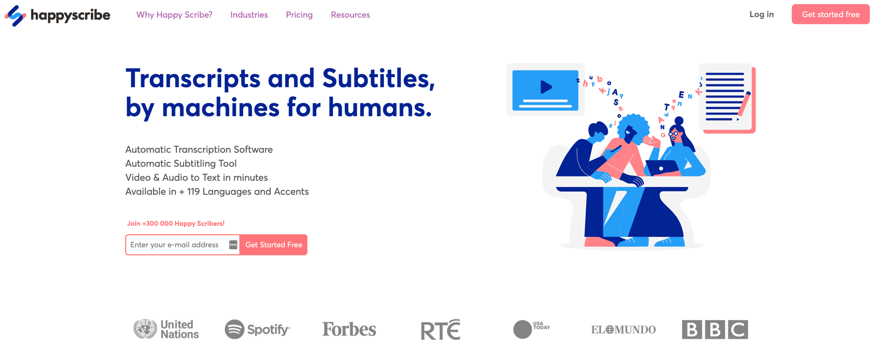 Happy Scribe landing page