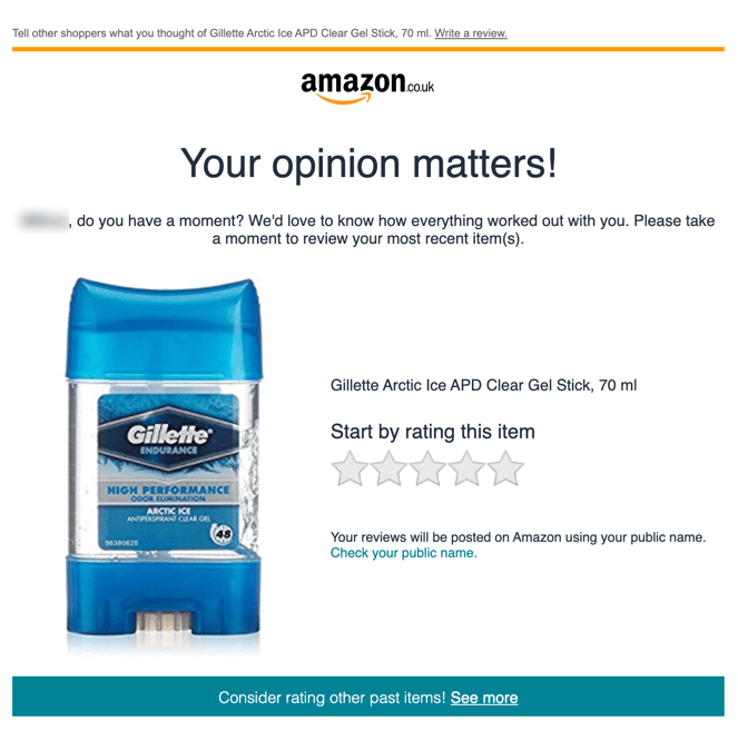Review Request Email from Amazon