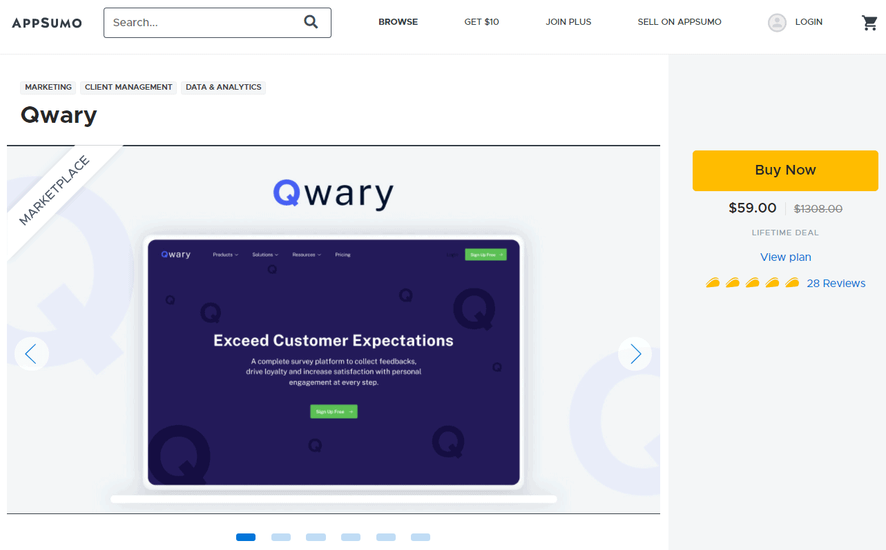 Qwary sell on Appsumo marketplace