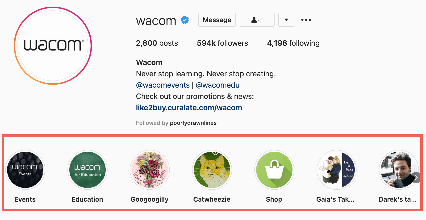 Instagram highlight from Wacom