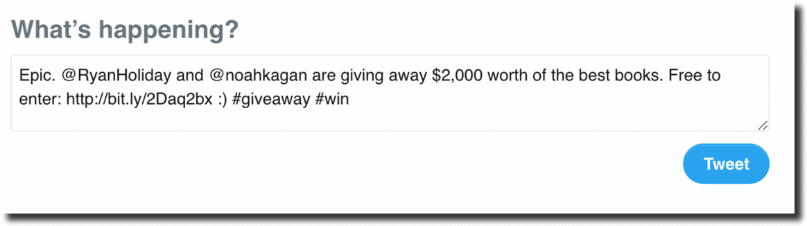 Ryan set up the following tweet code on the giveaway