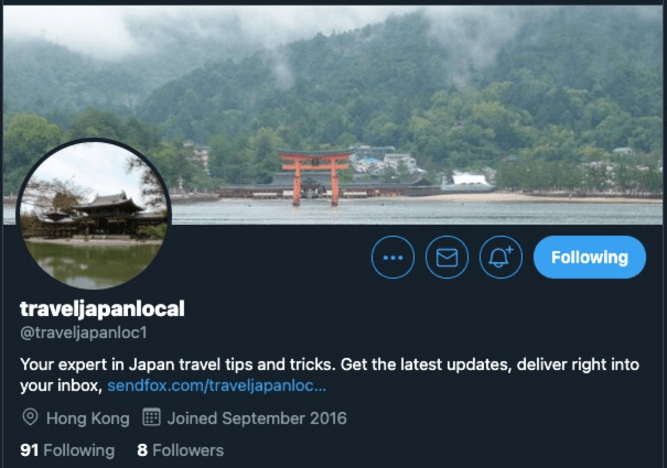 Travel Japan Local's Twitter bio