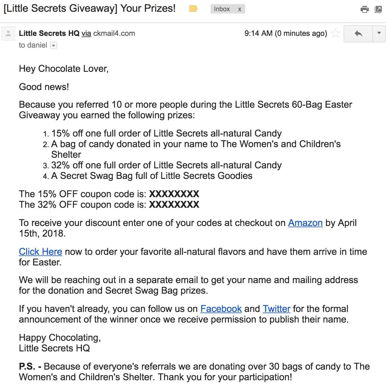 Little secrets prizes email