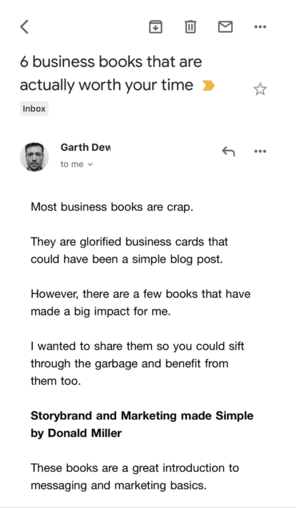 Garth’s email