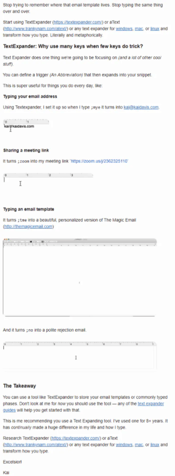 Screenshot of mini blog post emails