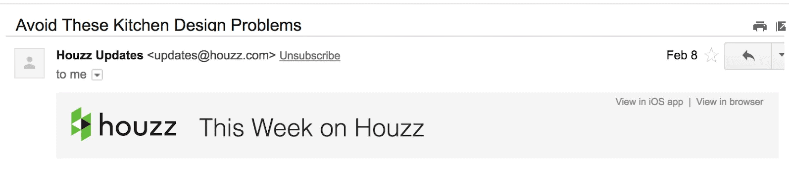 Best Email Subject Lines: Screenshot of email from Houzz