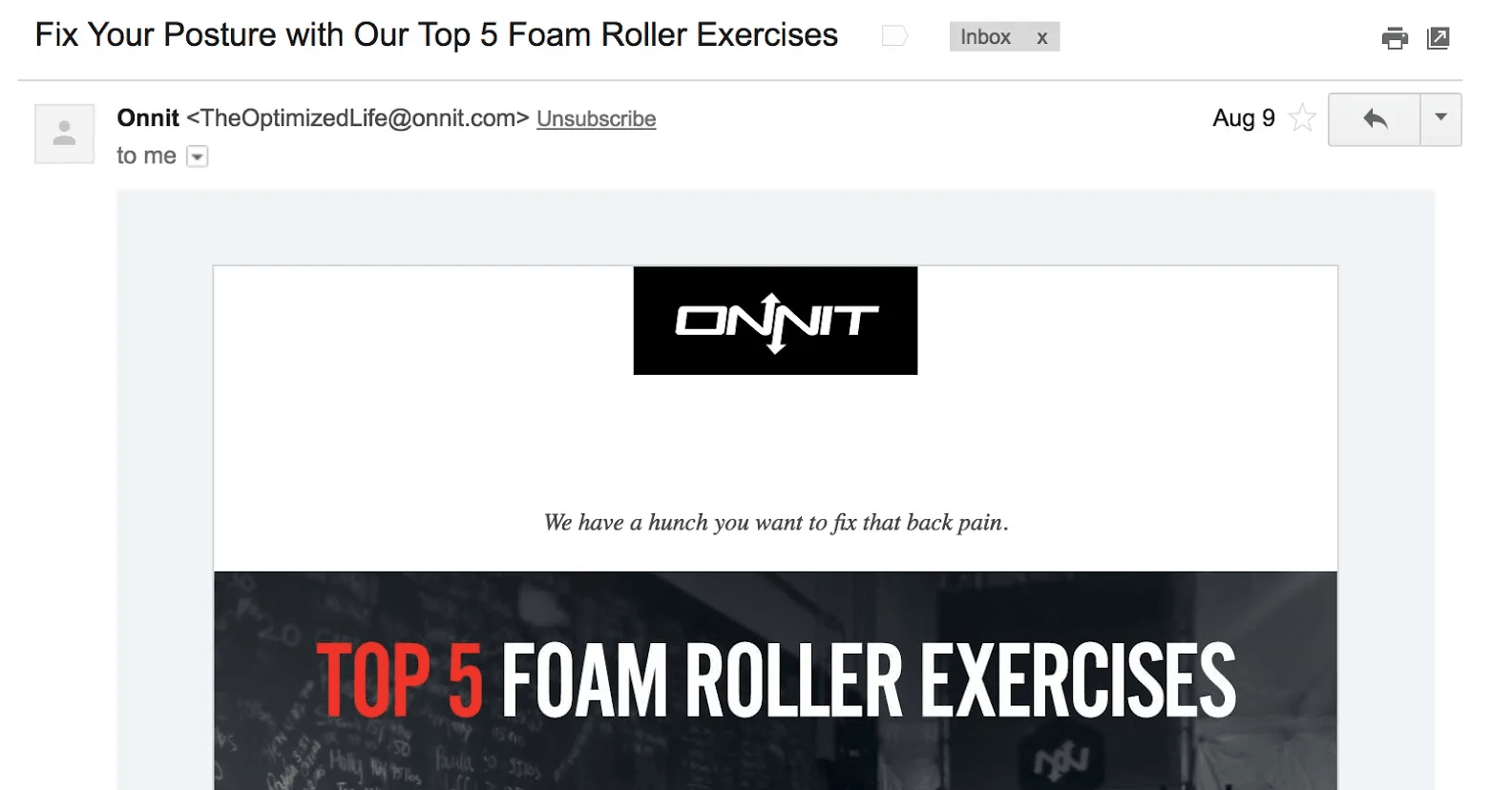 Best Email Subject Lines: Screenshot of email from Onnit