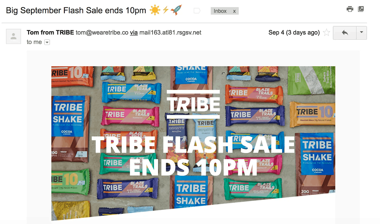Best Email Subject Lines: Screenshot of email from Tribe