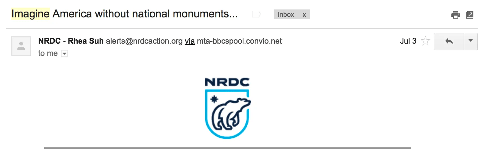 Best Email Subject Lines: Screenshot of email from Natural Resources Defense Council (NRDC)