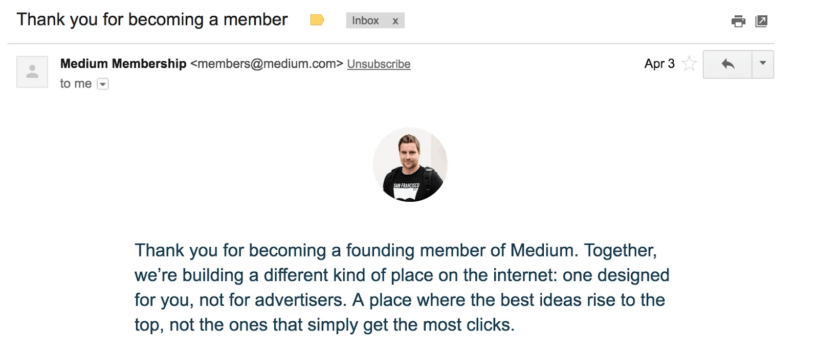 Best Email Subject Lines: Screenshot of email from Medium