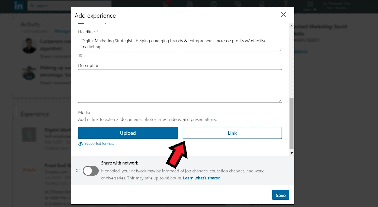 How To Build An Email List: Screenshot of "Experience" section in LinkedIn profile