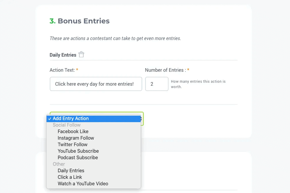 How To Build An Email List: Screenshot of KingSumo "Bonus Entries" section