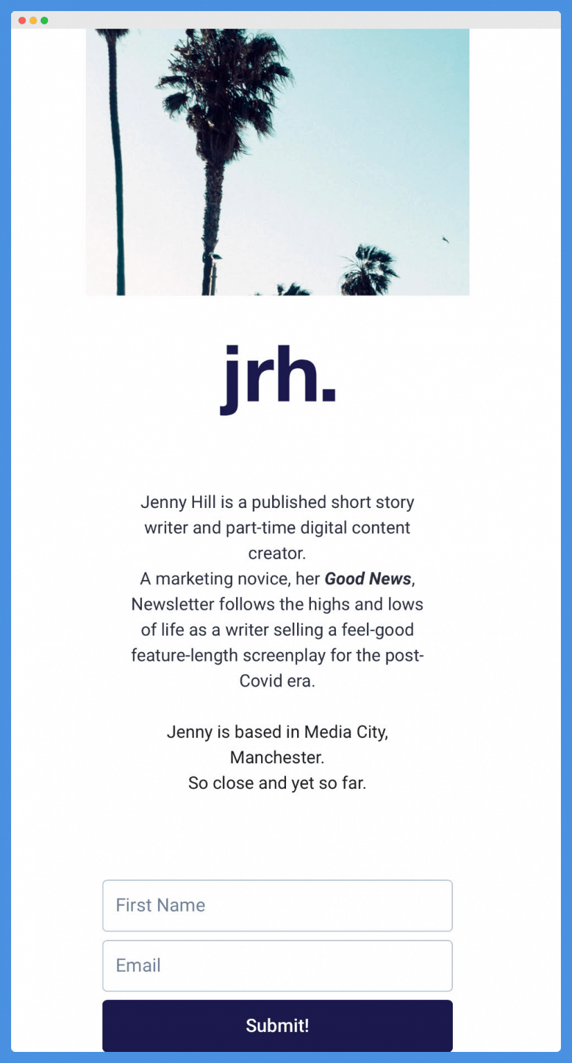 landing page from Jenny Hill