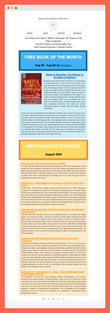 Pacific Atrocities email marketing podcast weekly newsletter