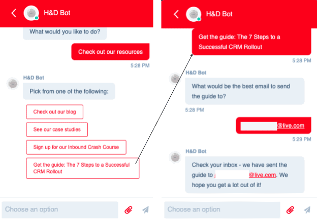 chatbot email marketing H&D bot