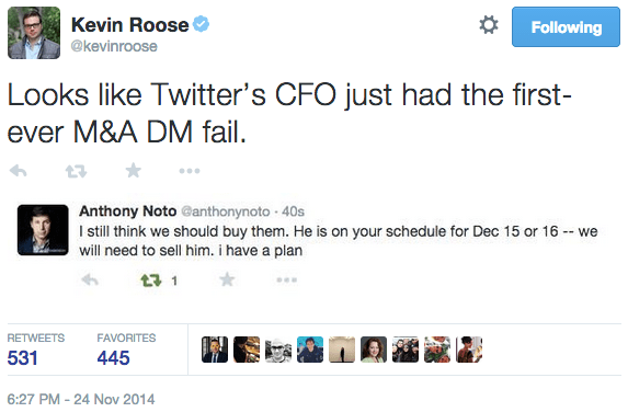 Kevin Roose's tweet