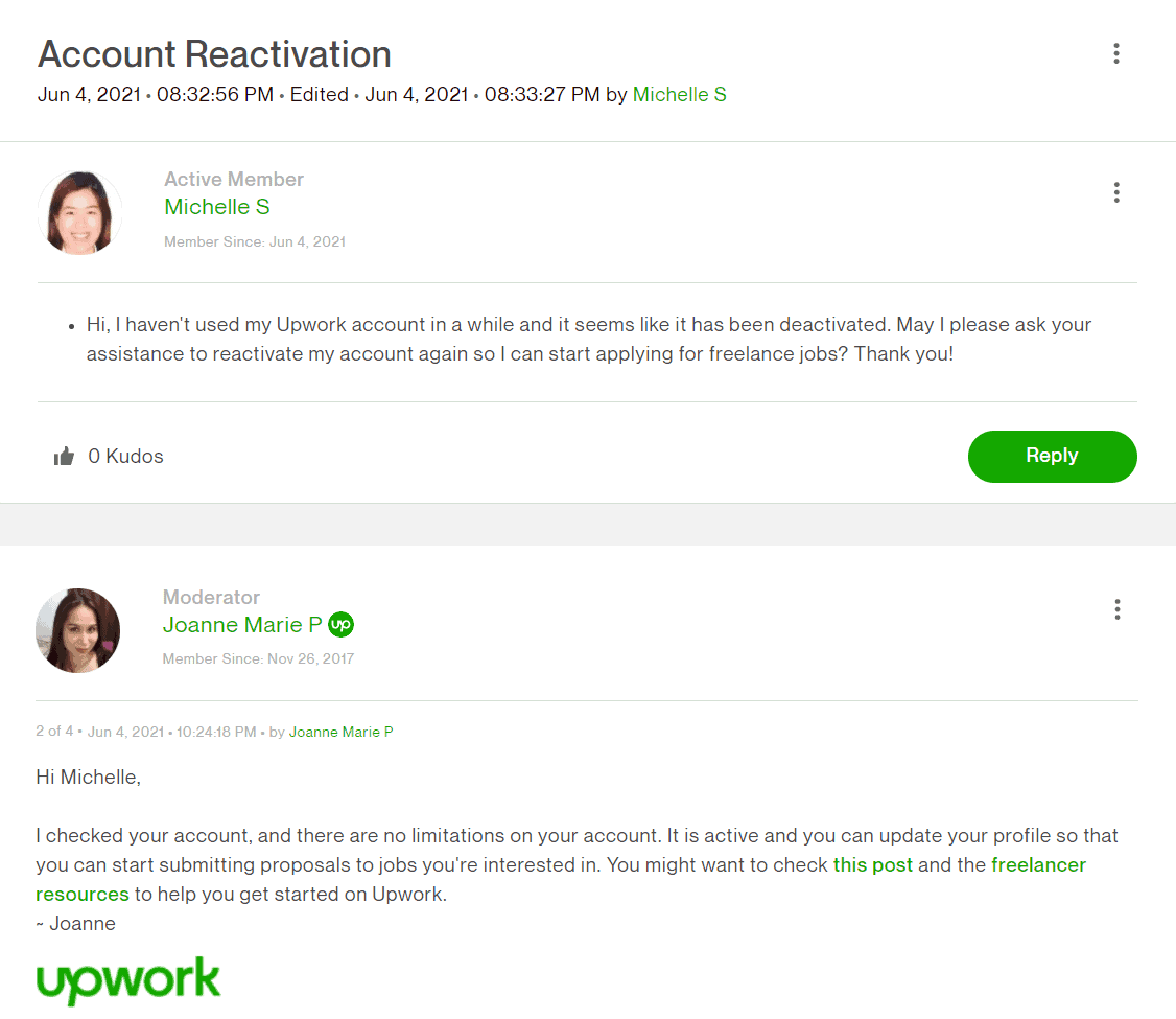 Upwork - account reactivation