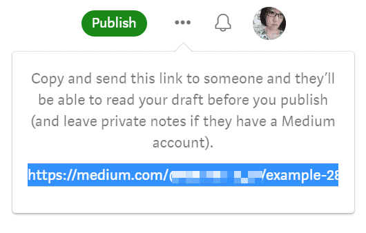 Medium's Share draft link
