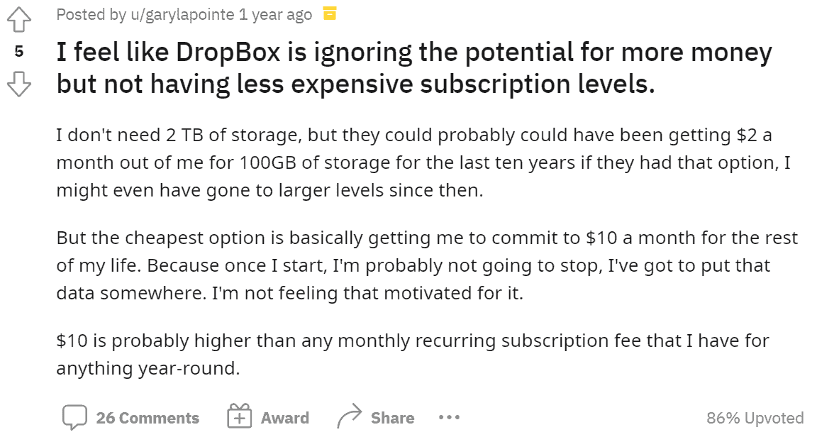 Reddit about Dropbox