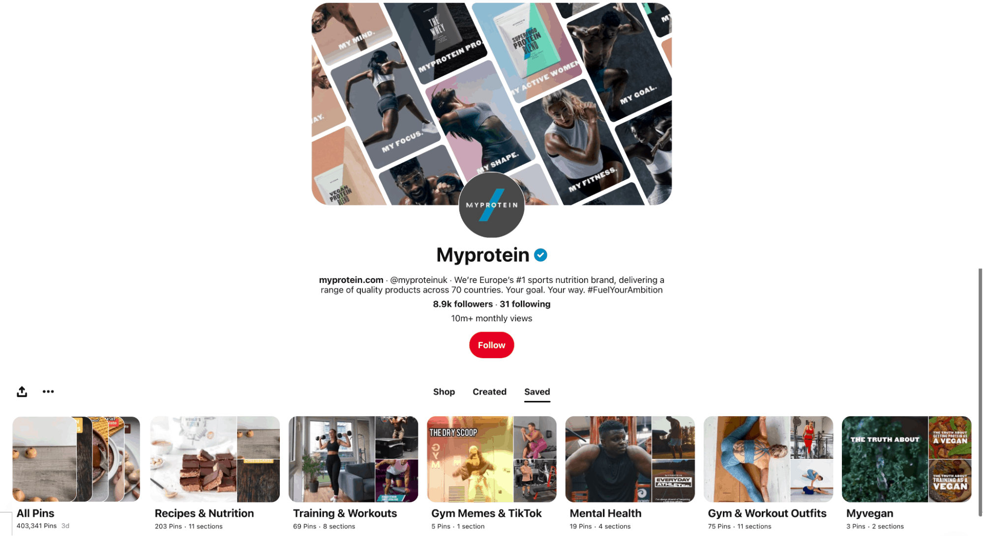 Myprotein’s Pinterest page