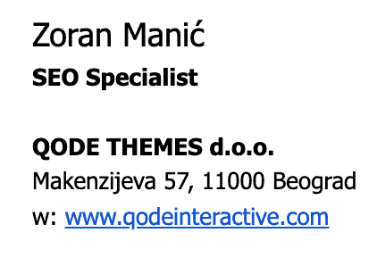 email signature from Zoran Manic of Qode Interactive
