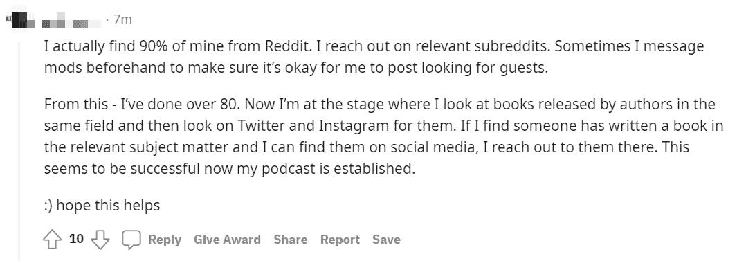 podcaster finds and books their guests on Reddit.