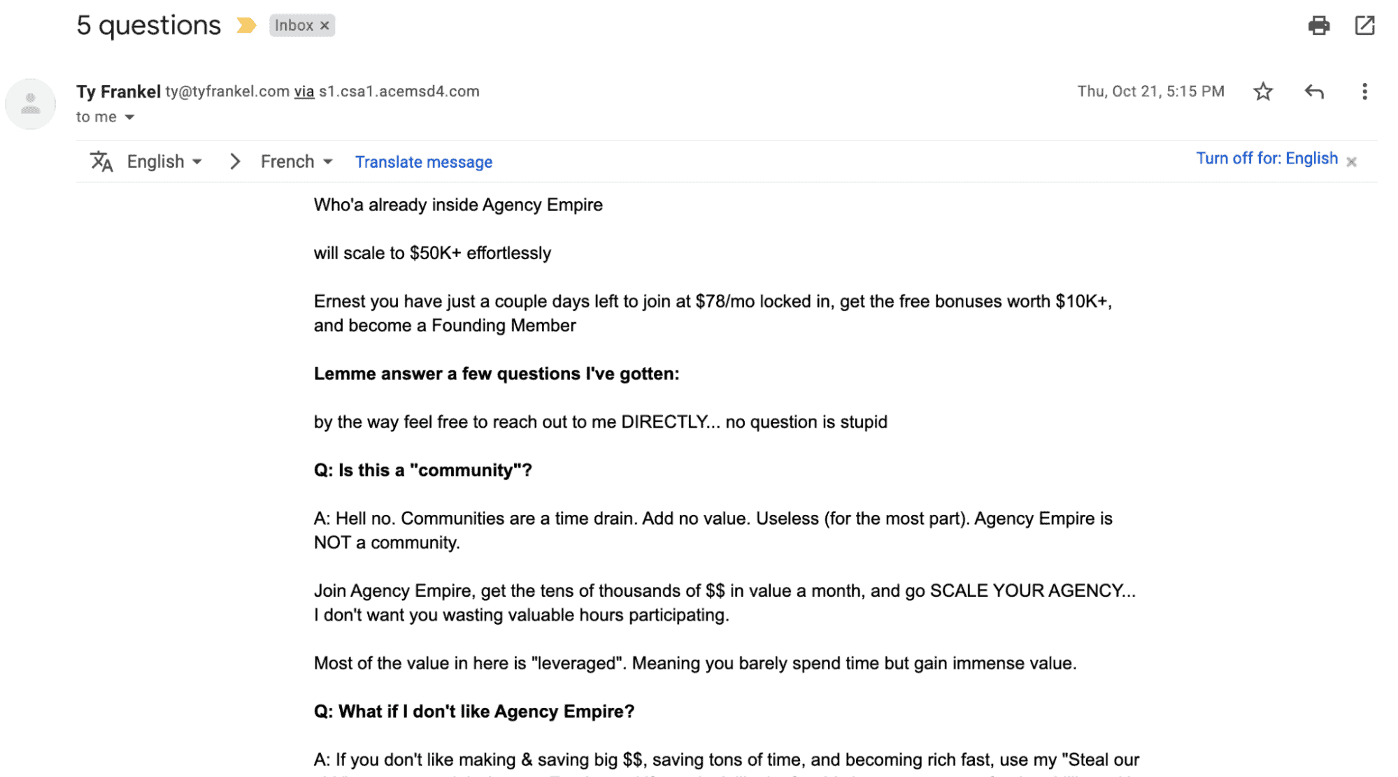 Q&A email example