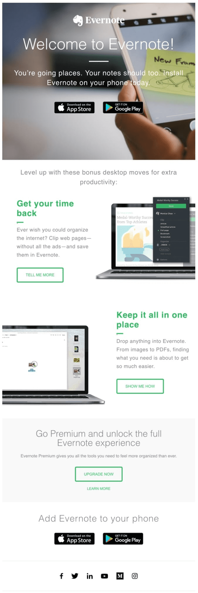 Evernote's welcome email