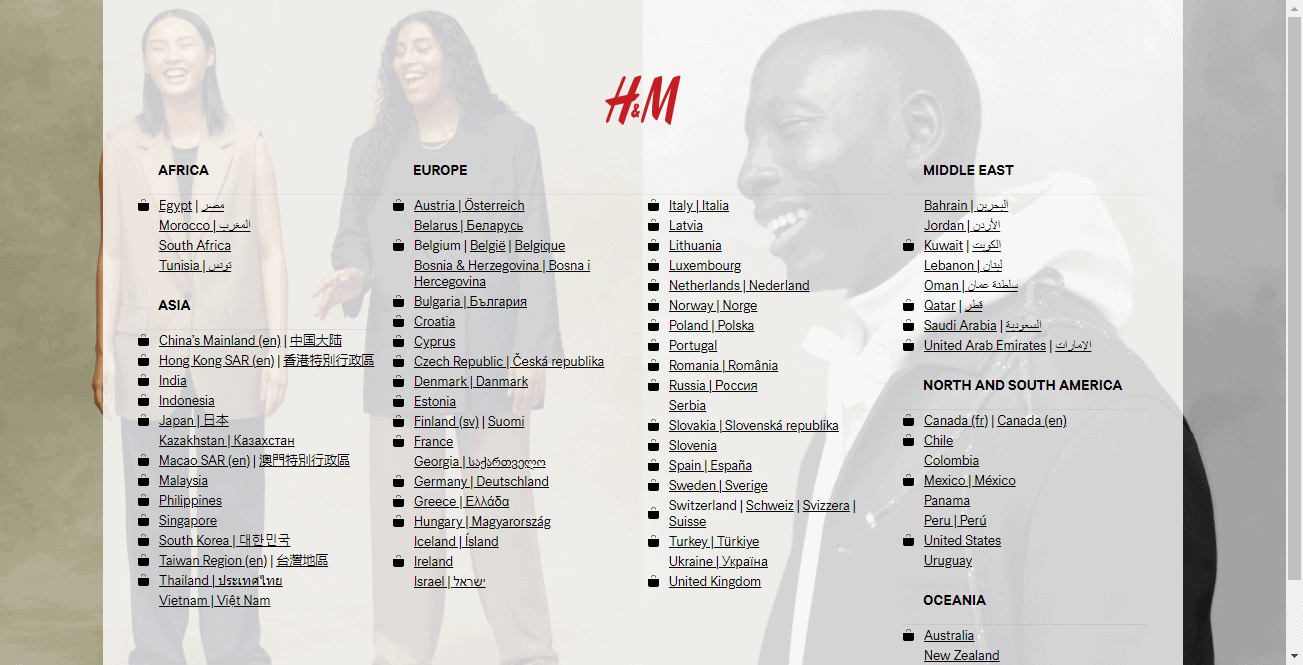 H&M's splash page