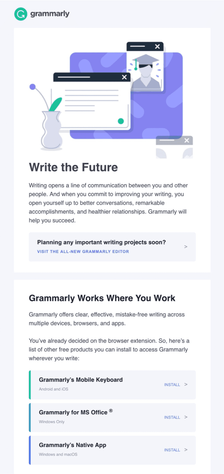 Grammarly's welcome email