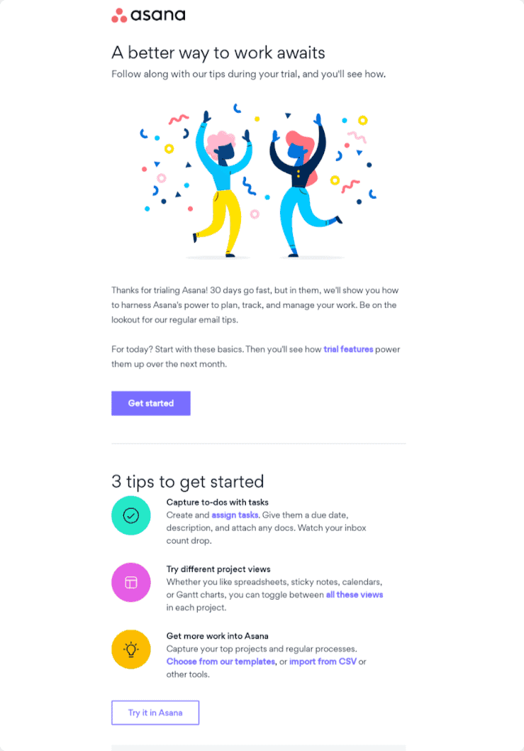 Asana's welcome email