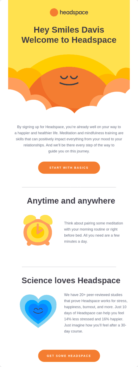 Headspace's welcome email