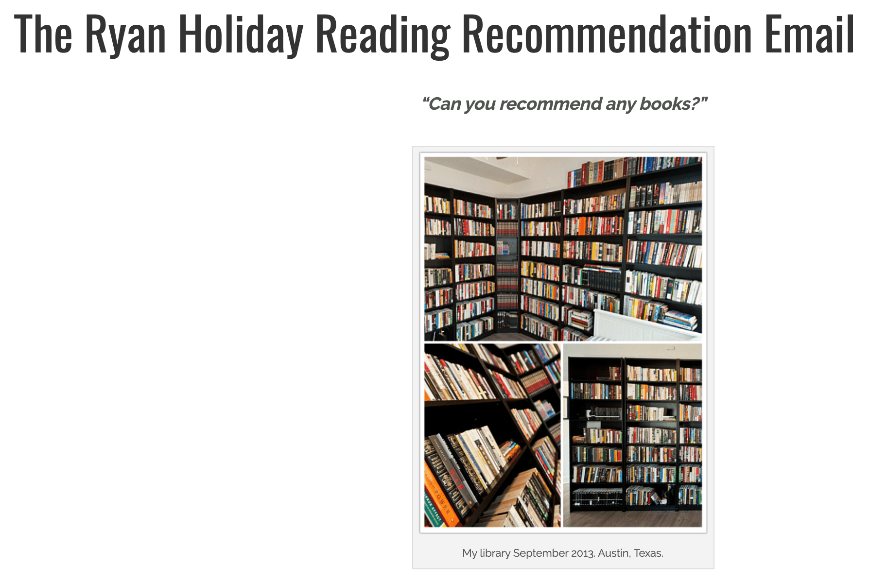 Ryan Holiday Reading Recommendation Email