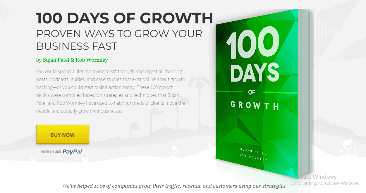 ebook landing page example by 100 Days Of Growth by Sujan Patel & Rob Wormley