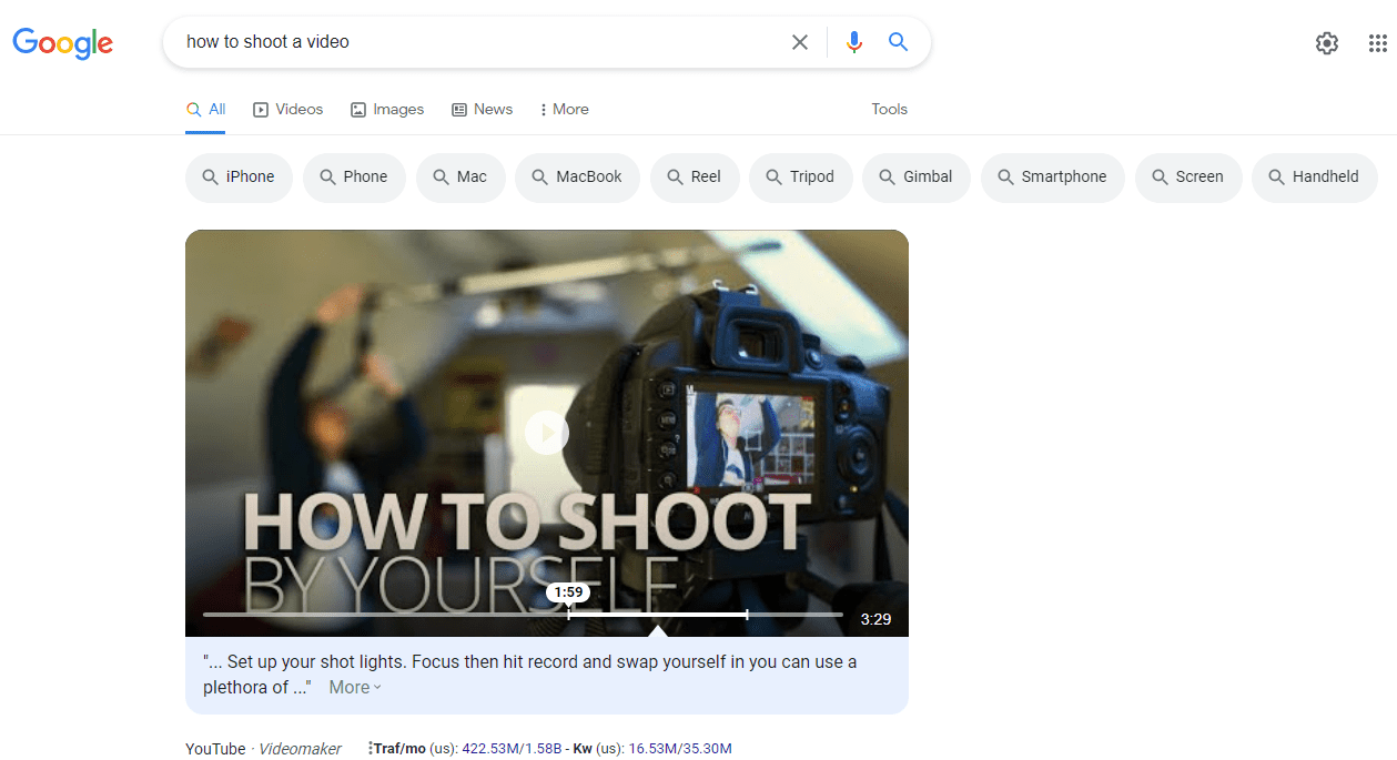 google search - how to shoot a video
