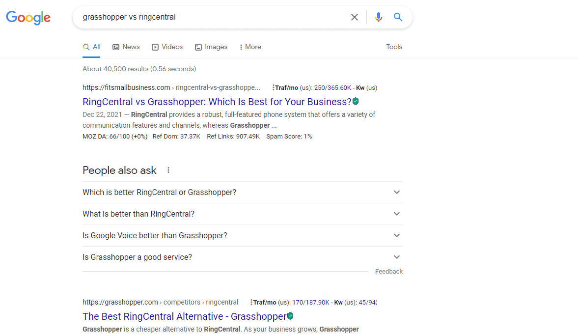google search - grasshopper vs ringcentral