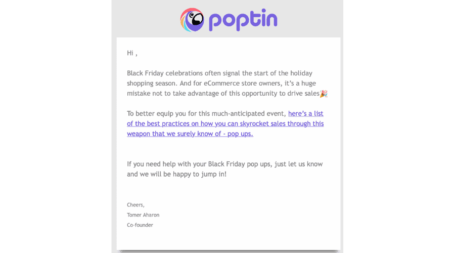 Poptin's newsletter example
